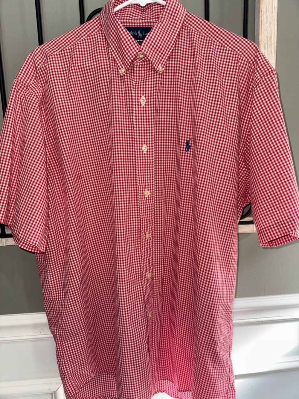 Polo by Ralph Lauren Red & White Gingham Short-Sleeve Button-Down Shirt Blake L